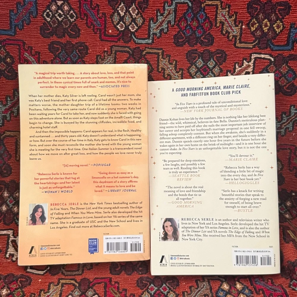 Book Club Fiction Books by Rebecca Serle “In Five Years” & “One Italian Summer”